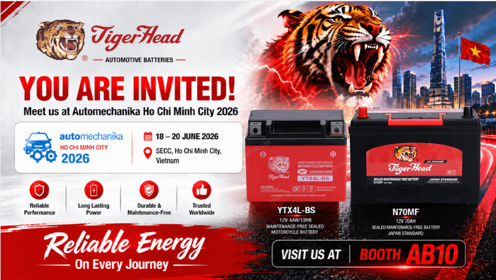 Tiger Head Battery Group Showcases Automotive Power Solutions at Automechanika Ho Chi Minh City 2026